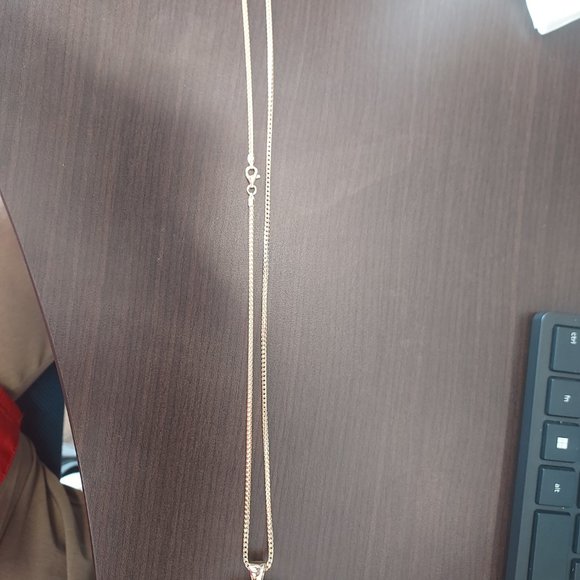 925 silver Ruby and white sapphire pendant with yellow gold. Overlay 18 inch cha - Picture 4 of 5